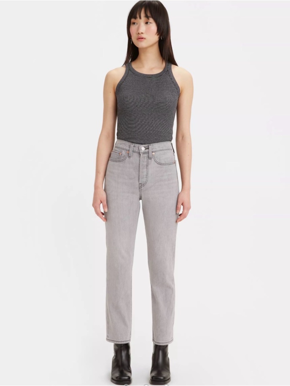 Levi's High-Rise Straight Leg Jeans in Light Gray Wash